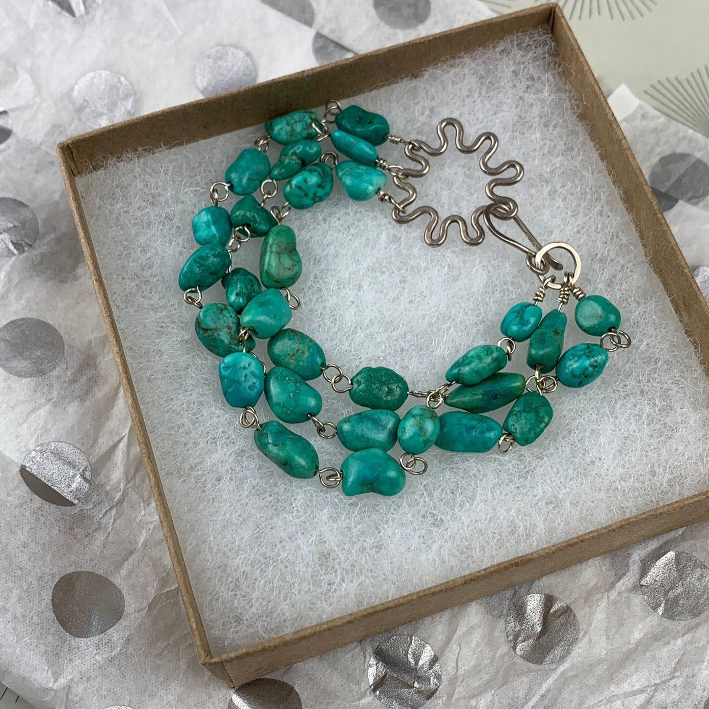 Turquoise statement bracelet - Multi strand turquoise beads - Boho gemstone jewelry for her - yoga - chakra balance