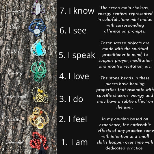 Chakra balance- sacred objects for prayer and meditation, mini malas-healing stones- gemstone crystals for wellness- yoga practice