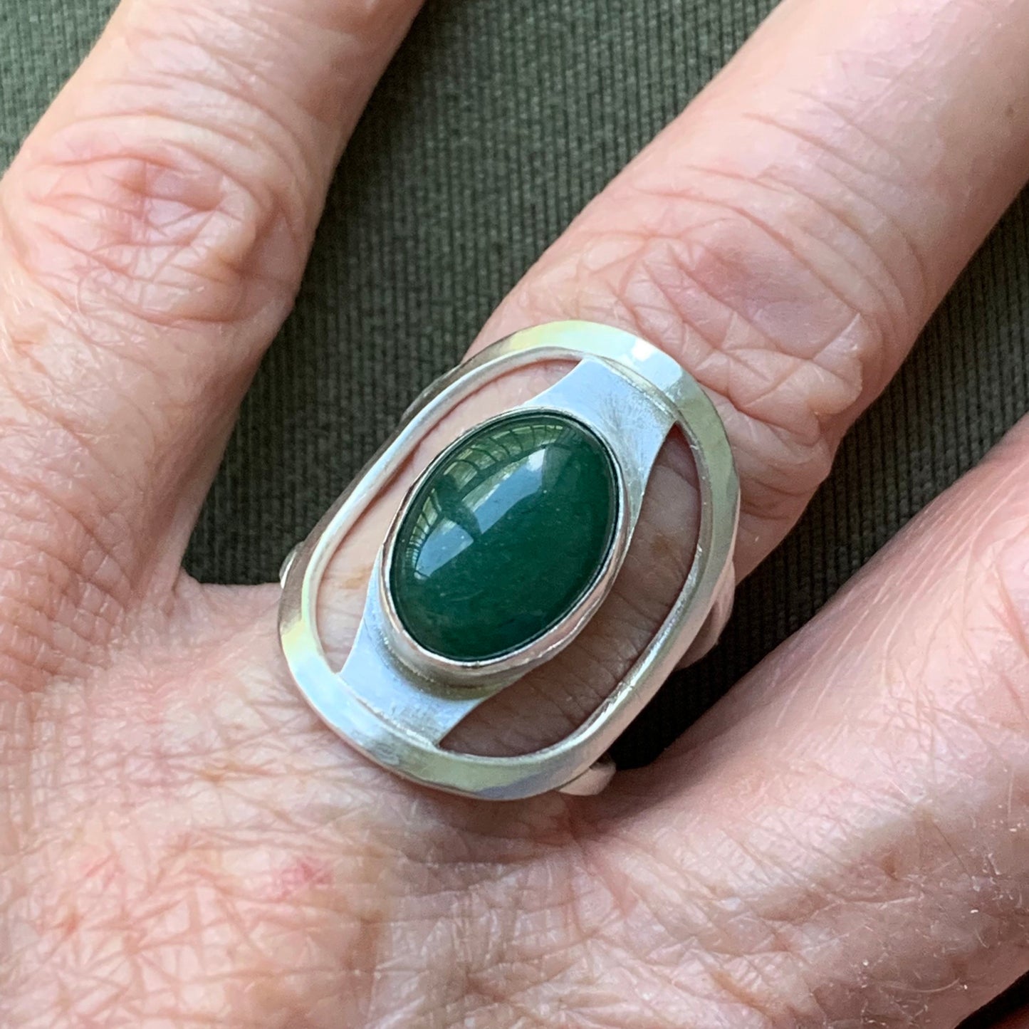 Ring, saddle ring in sterling silver, green gemstone jewelry, handmade silver ring
