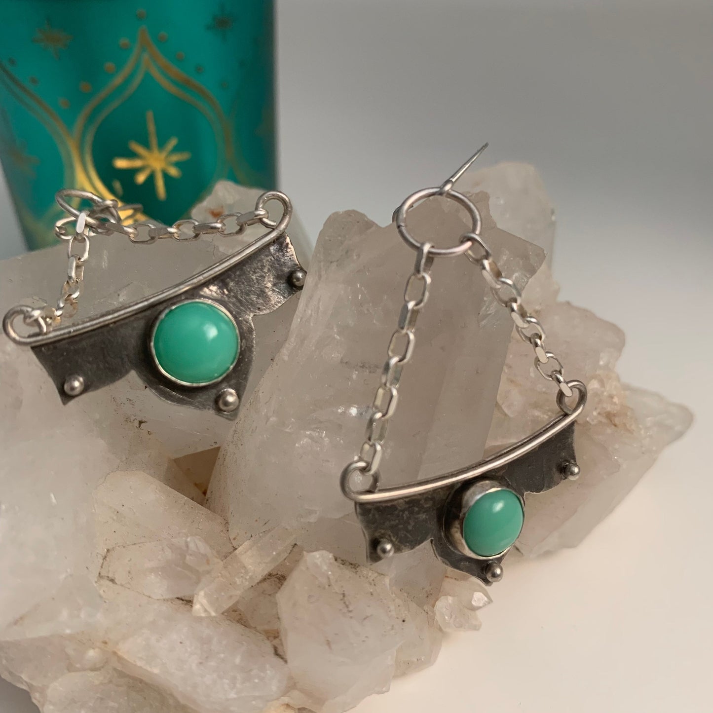 Gemstone dangle earrings - chandelier style earrings - mint chrysoprase stone - green gemstone in sterling setting - silver handmade jewelry