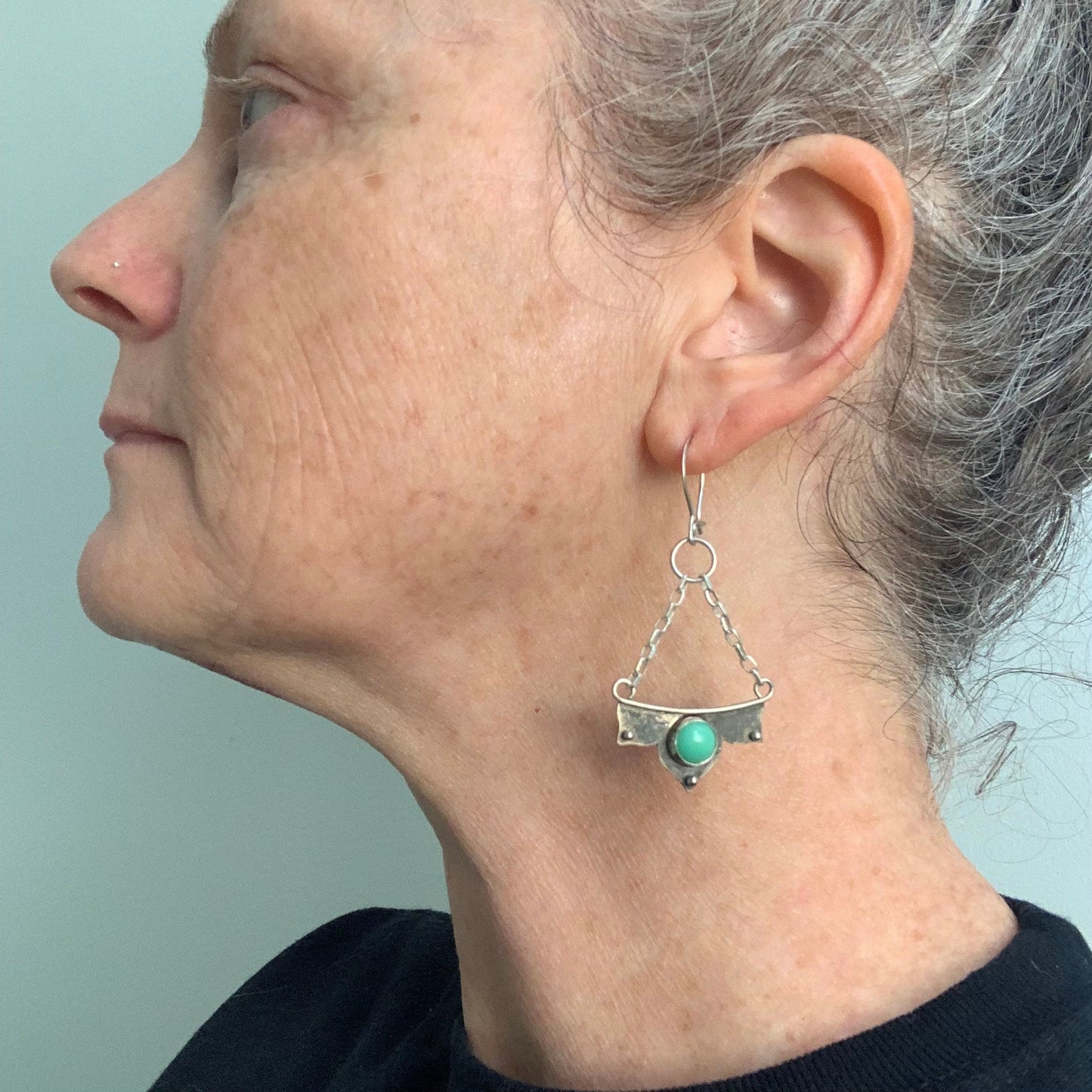 Gemstone dangle earrings - chandelier style earrings - mint chrysoprase stone - green gemstone in sterling setting - silver handmade jewelry