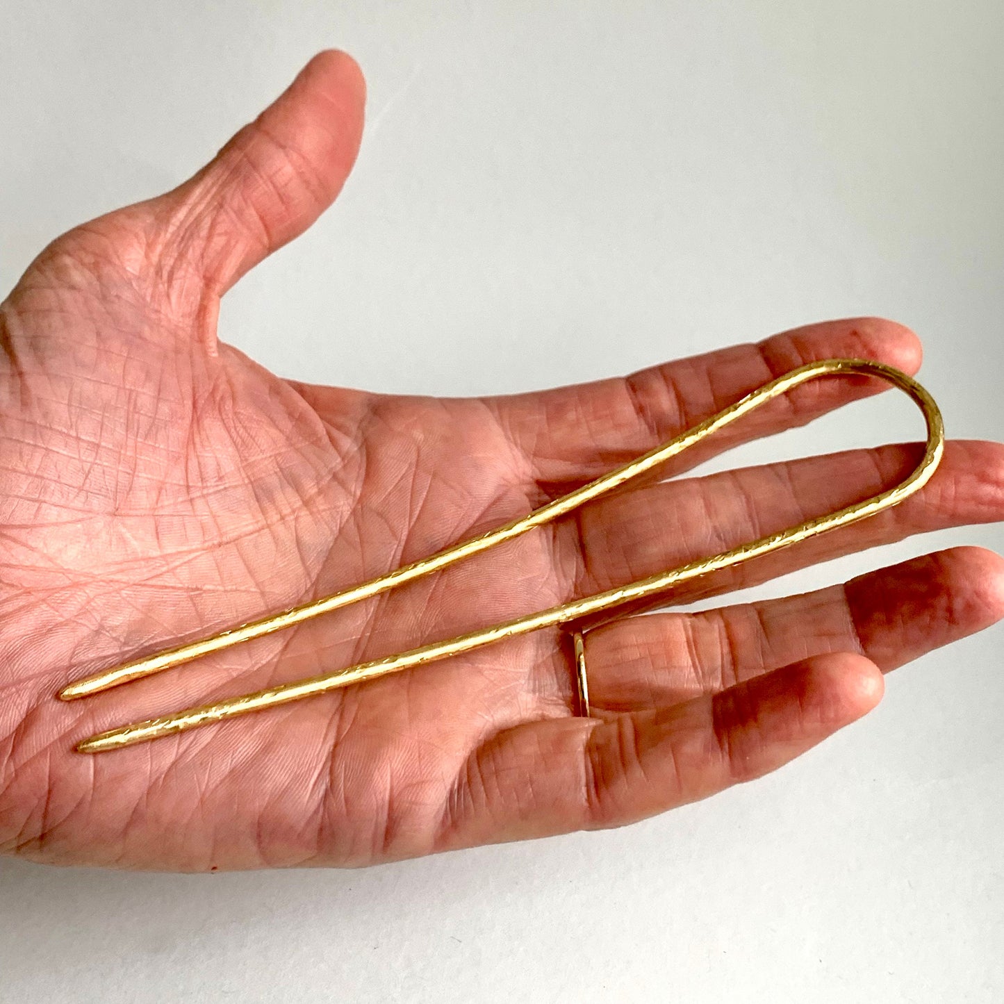 Brass hair pin - minimalist accessory for long hair - handmade brass pin to keep hair in a bun - creative simple and sturdy hair pin for her