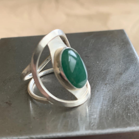 Green aventurine saddle ring, size 7