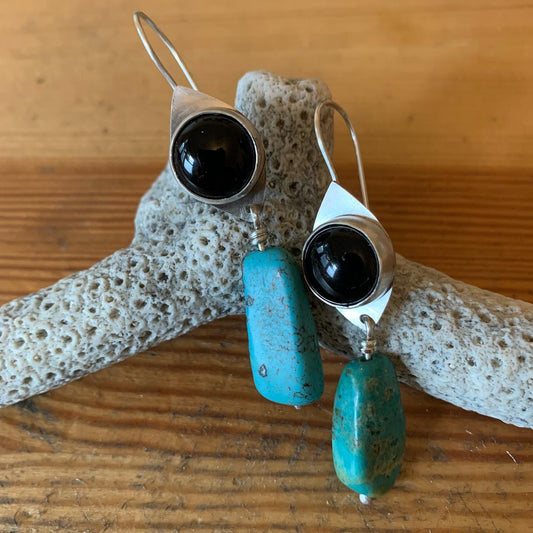 Turquoise and black onyx earrings