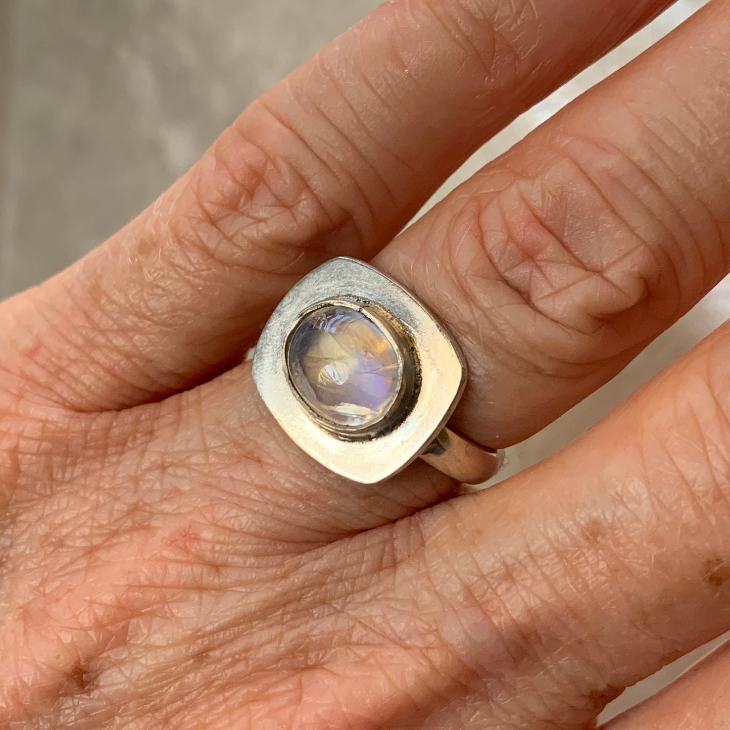 Rainbow Moonstone ring, size 7
