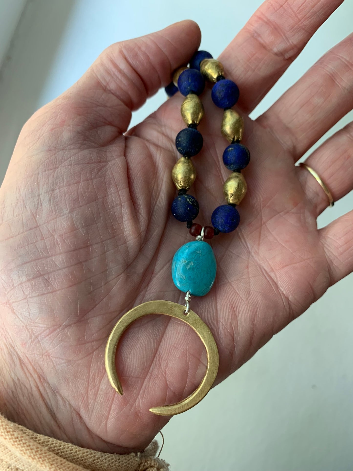 Lapis and brass beaded necklace