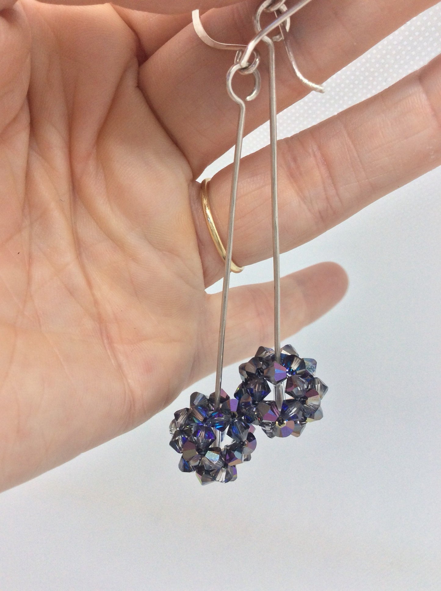 Sparkly crystal bead dangle earrings - Swarovski crystal jewelry for women - handwoven crystal beads - boho chic unique design