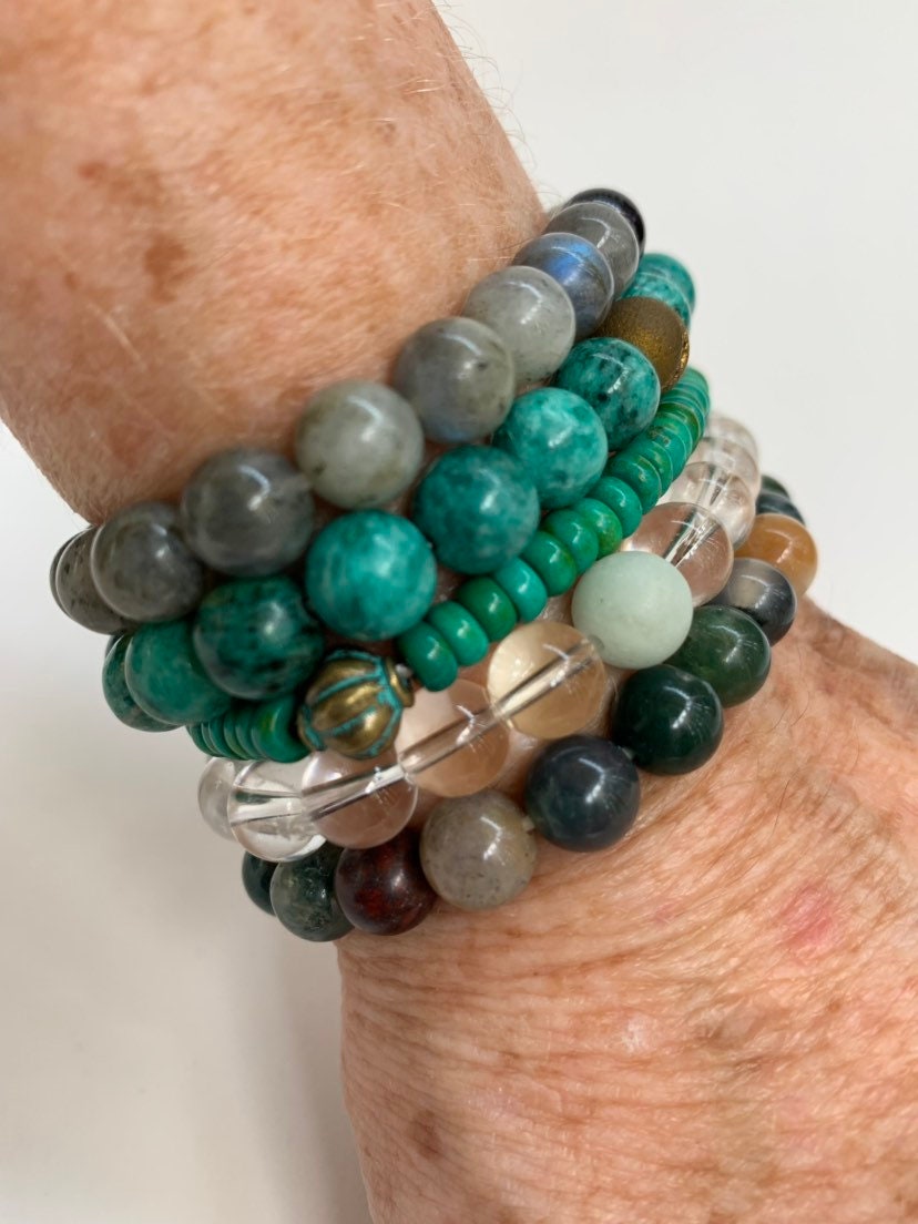 Stretchy bracelets with gemstone beads - natural stone bead mala bracelets