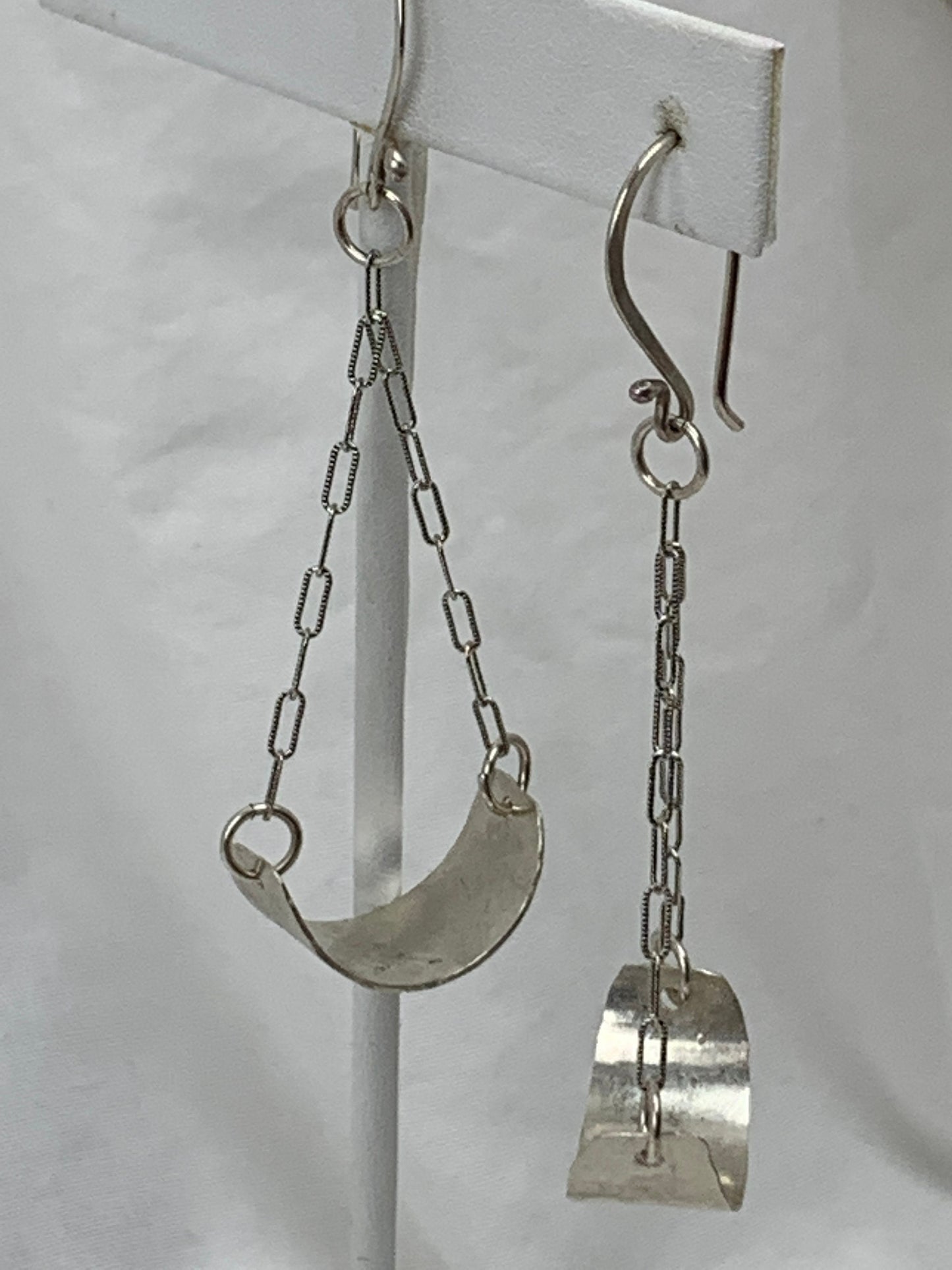 Silver earrings - forged metal withchain earrings - boho dangle design - earrings with recycled silver - rustic sterling jewelry for women