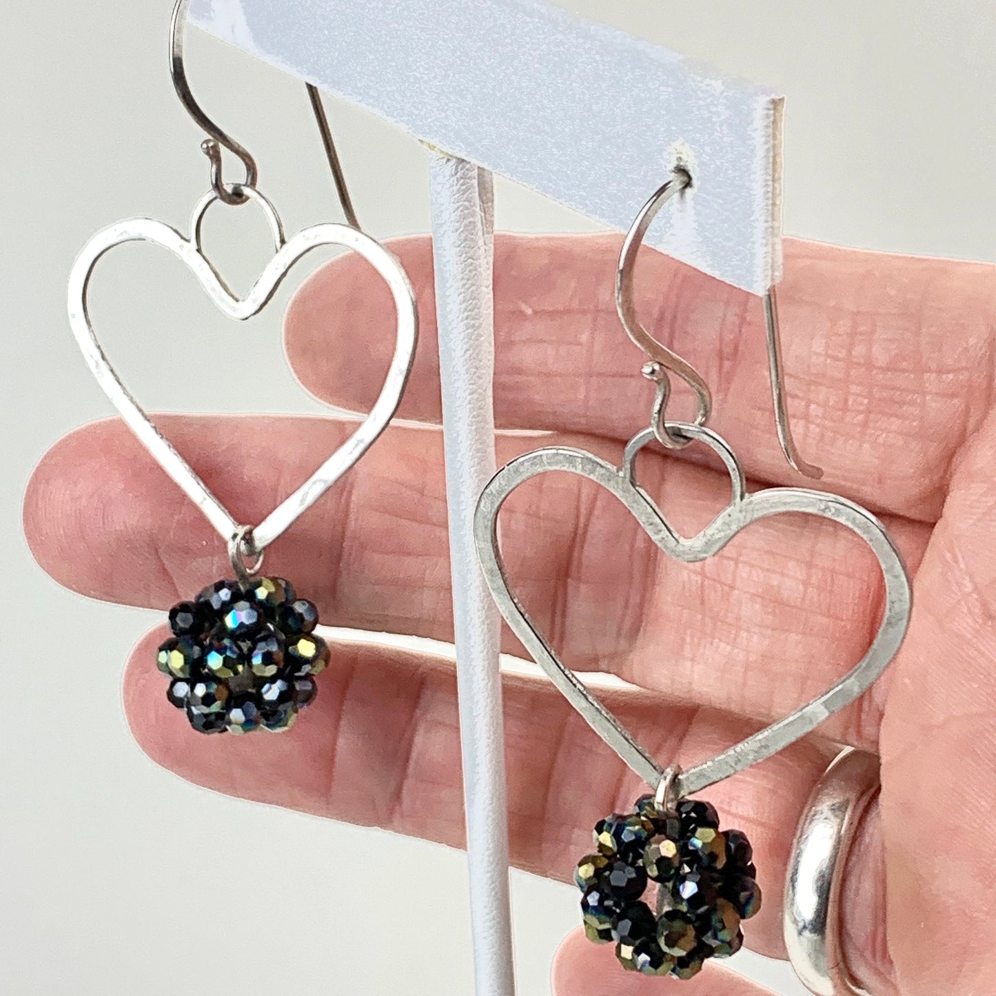 Heart earrings - sterling heart dangle earrings - boho style silver- dangle earrings for women - love jewelry for Valentines - handmade gift