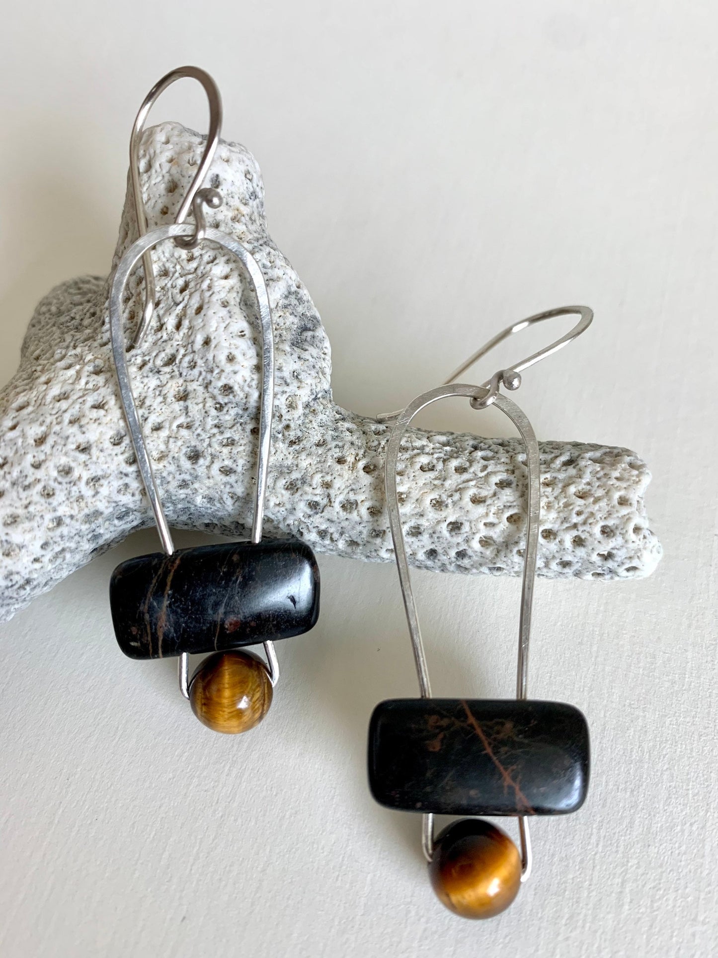 Tiger eye earrings for women - gemstone and sterling jewelry - artisan crafted, one-of-a-kind handmade earrings - earthy gemstone earrings.