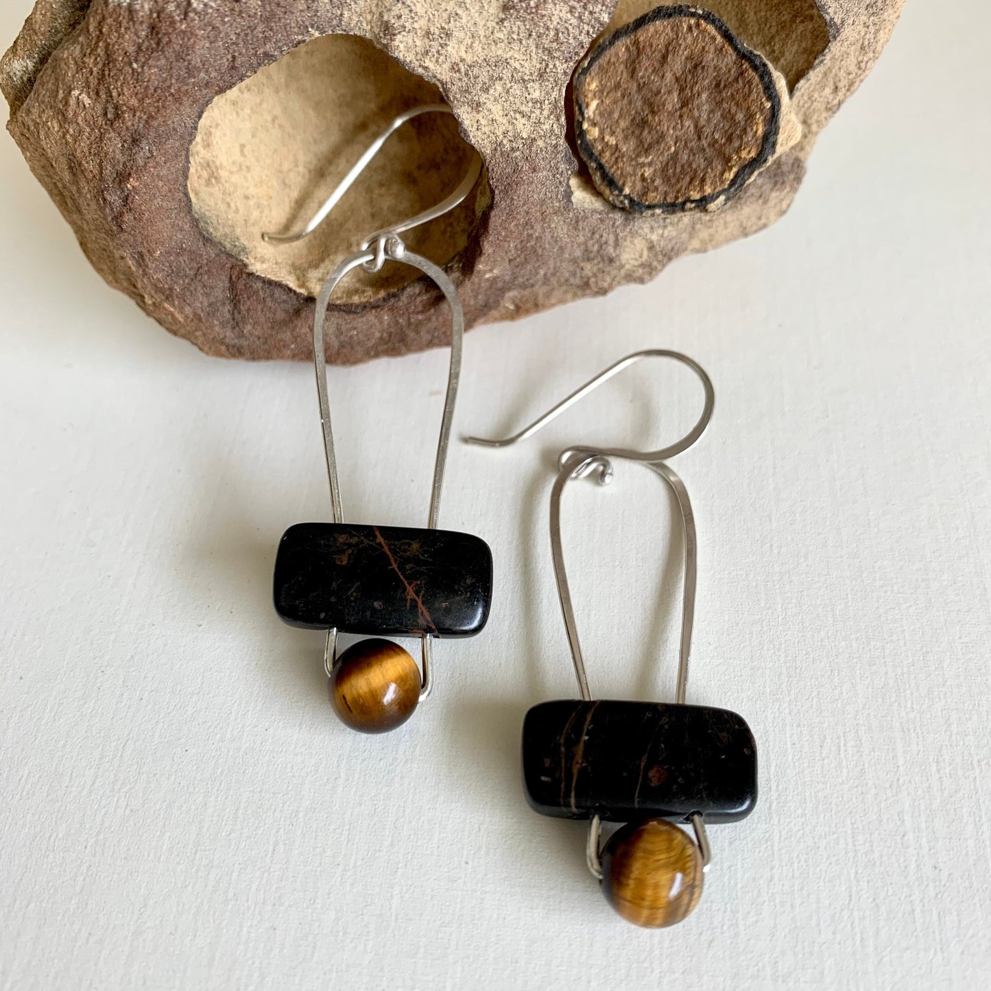 Tiger eye earrings for women - gemstone and sterling jewelry - artisan crafted, one-of-a-kind handmade earrings - earthy gemstone earrings.