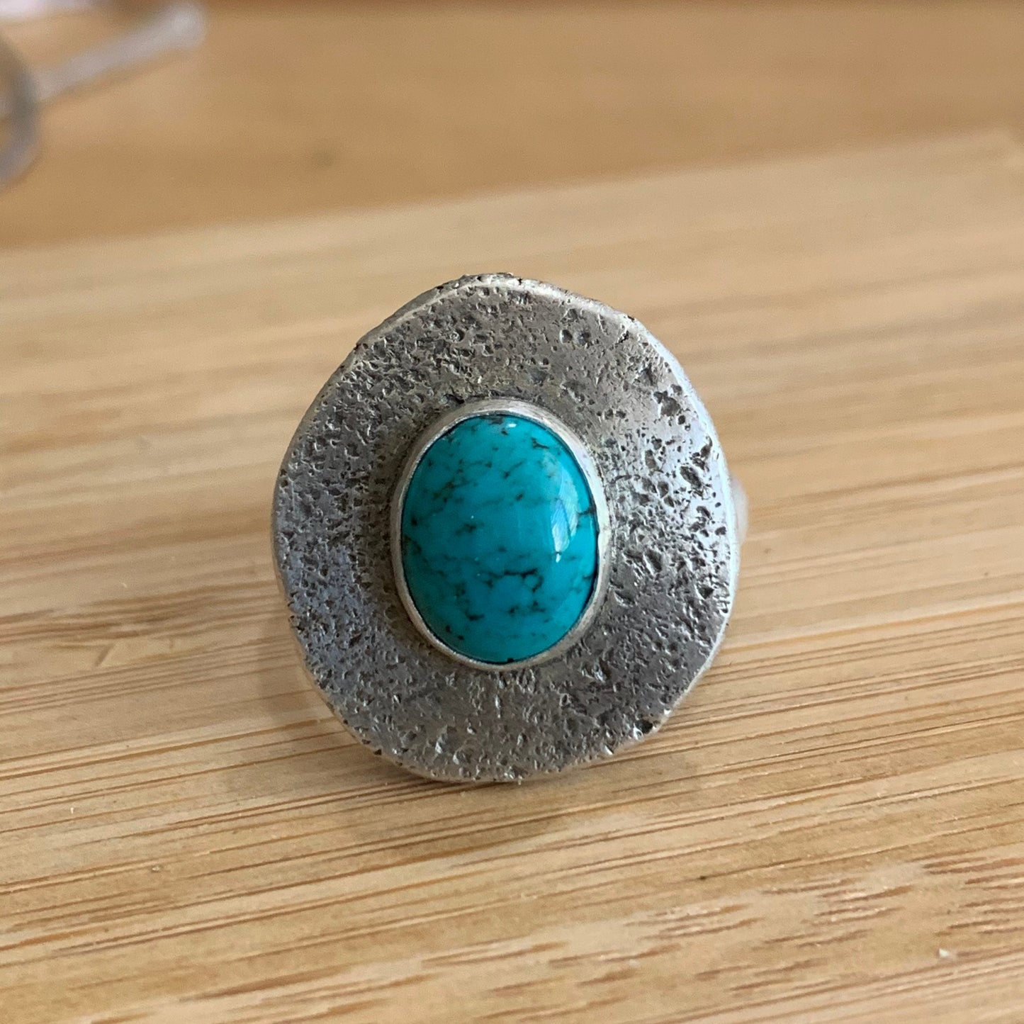 Turquoise ring - statement ring size 7-1/2 - silver and turquoise ring - handmade one-of-a-kind jewelry - modern boho style - unique &unisex