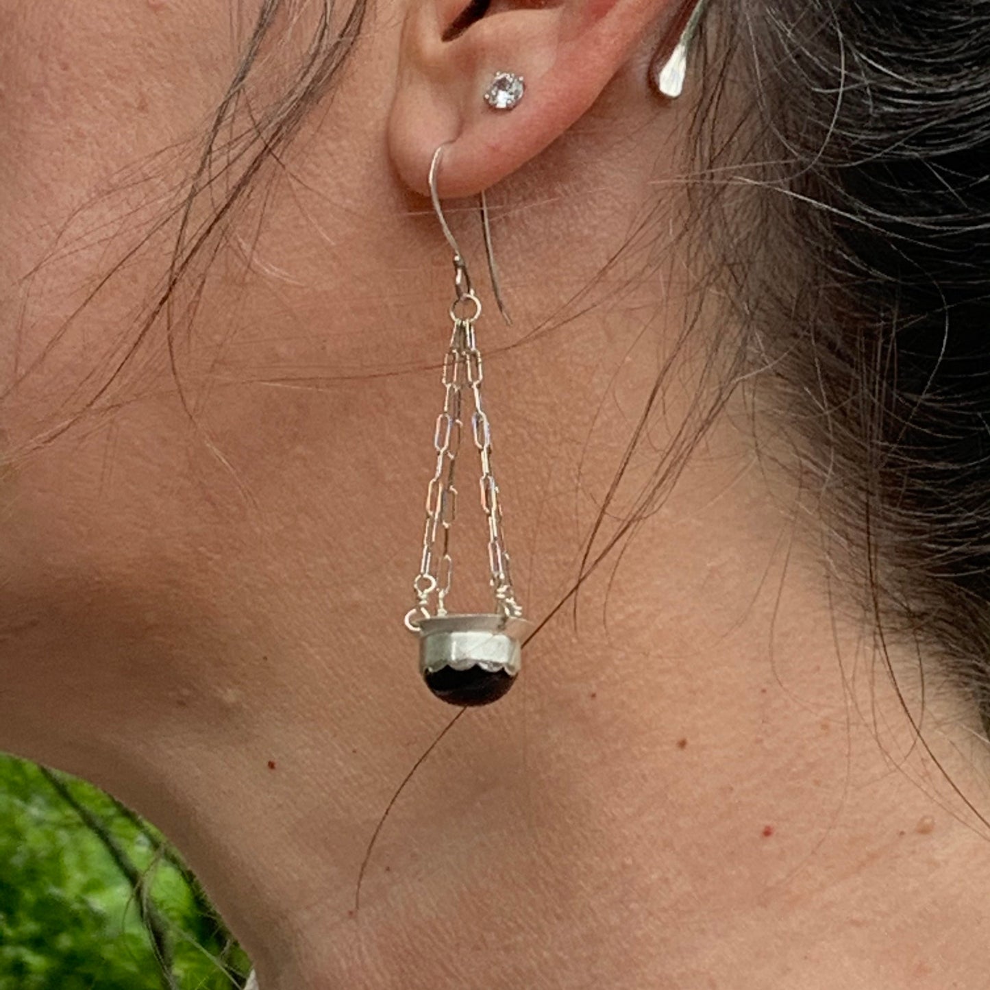 Black onyx and sterling chandelier earrings - unique boho design- heirloom jewelry - handmade gemstone earrings for women - fun earrings