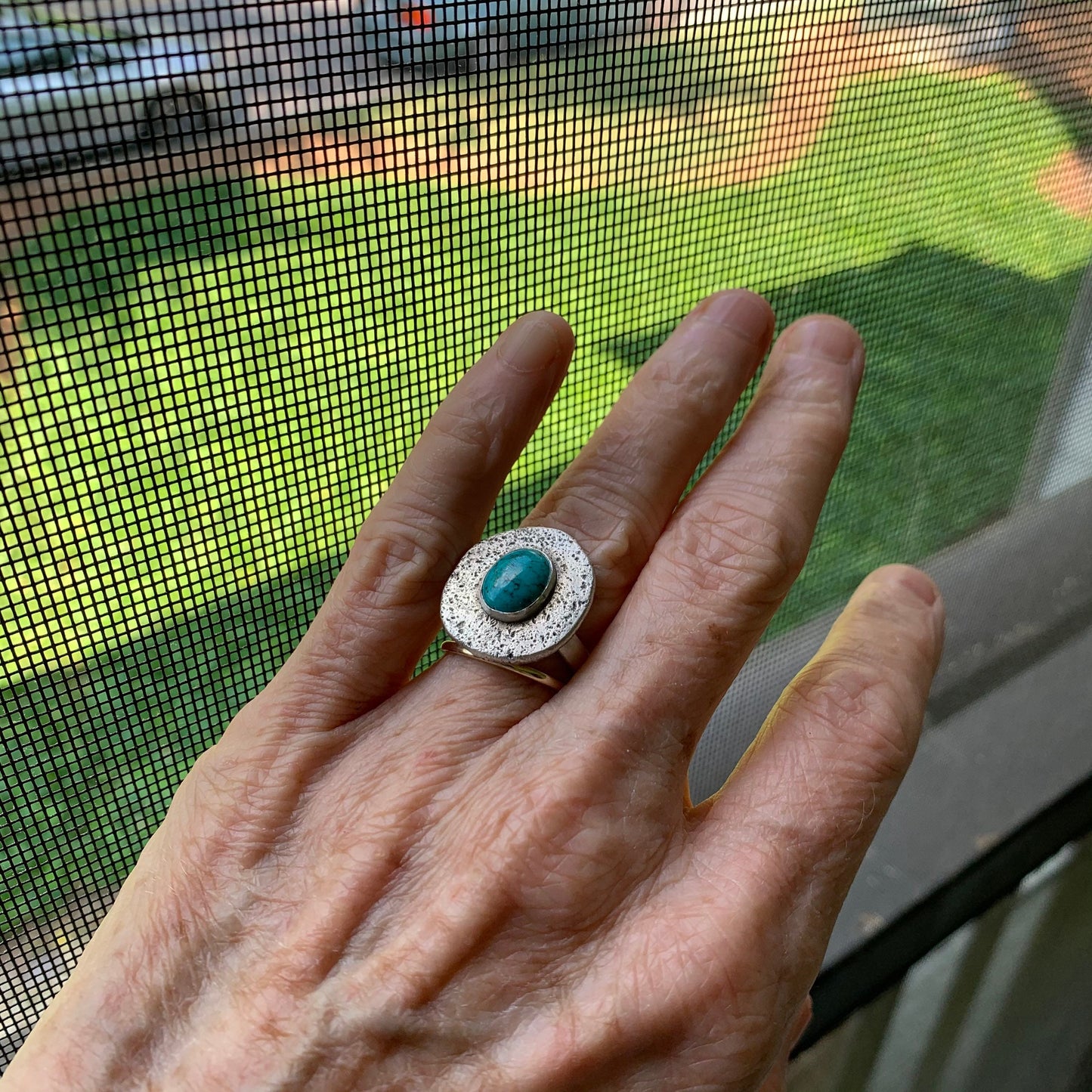 Turquoise ring - statement ring size 7-1/2 - silver and turquoise ring - handmade one-of-a-kind jewelry - modern boho style - unique &unisex