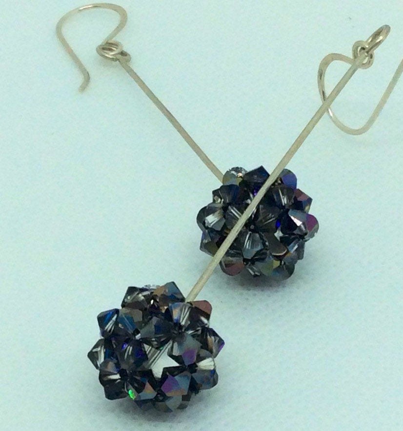 Sparkly crystal bead dangle earrings - Swarovski crystal jewelry for women - handwoven crystal beads - boho chic unique design