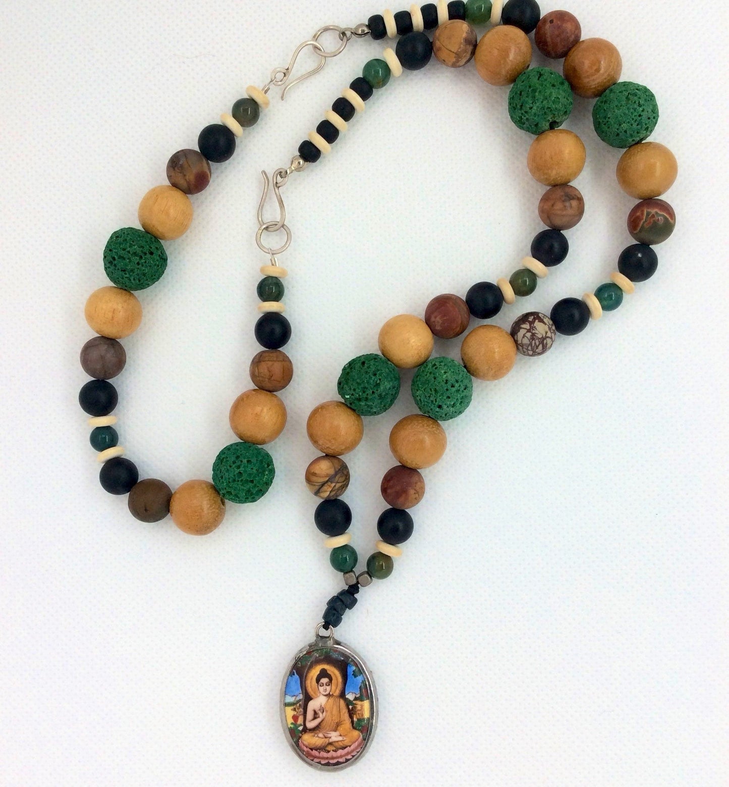 Charm necklace - beaded choker with Buddha charm - boho jewelry set - spiritual statement necklace and bracelet - meditation yoga lifestyle