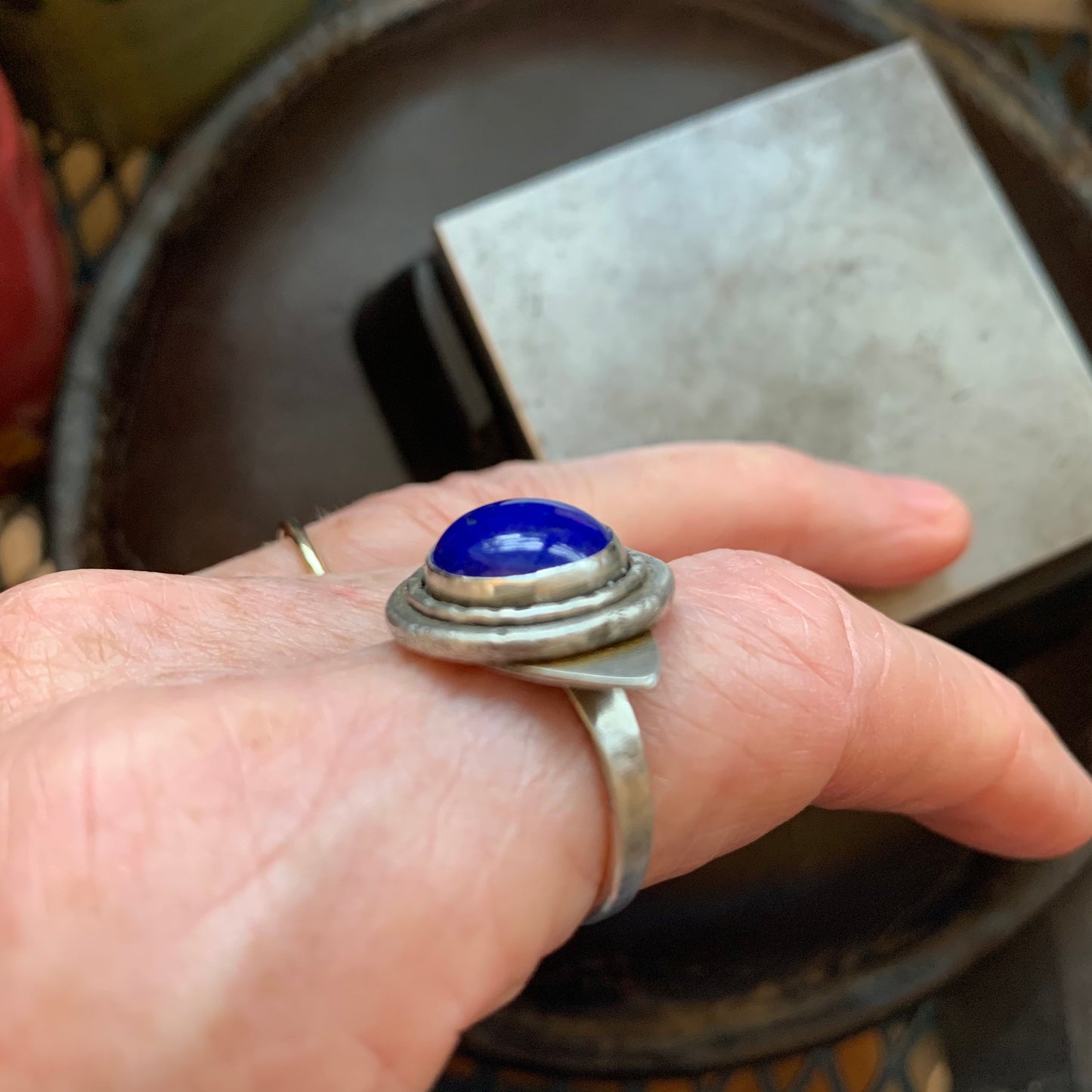Ring, size 8, talisman symbol, mystical jewelry - protection from evil spirits. Lapis lazuli ring for men and women.