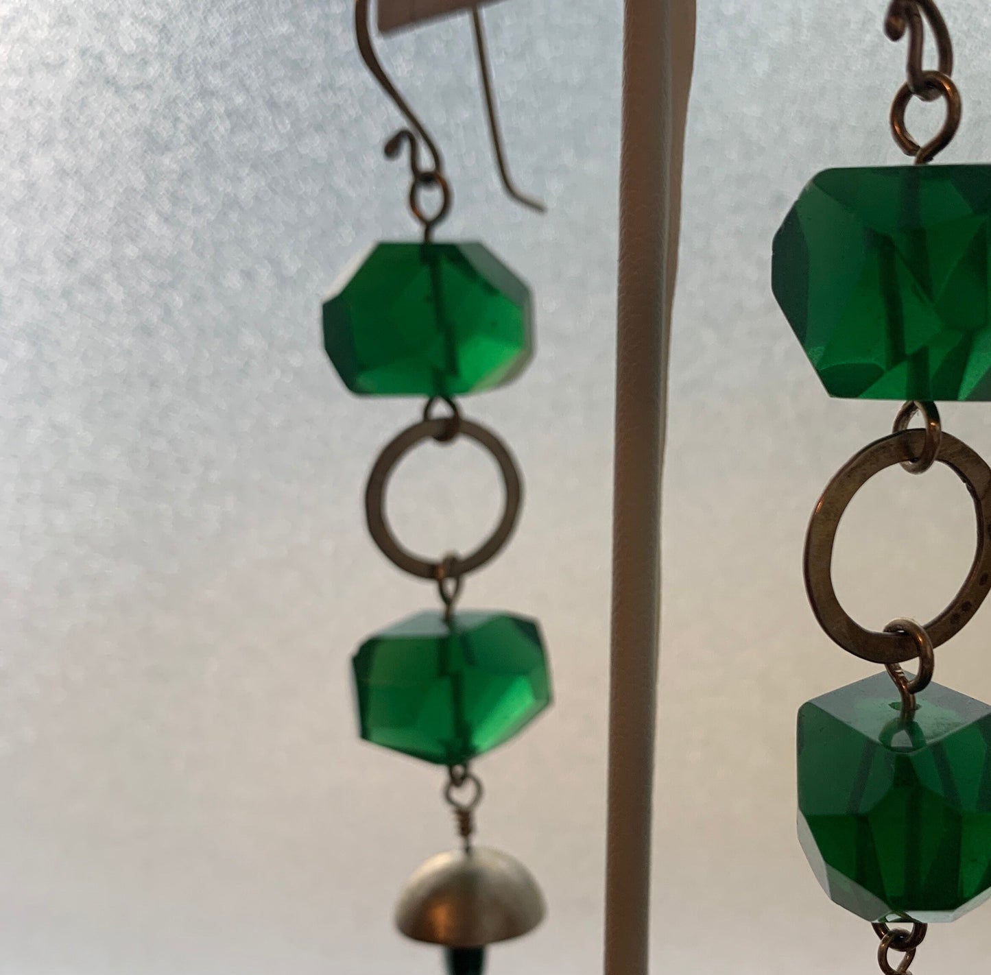 Green glass bead earrings - dangle earrings with malachite and sterling -statement earrings for women - handmade original design with silver