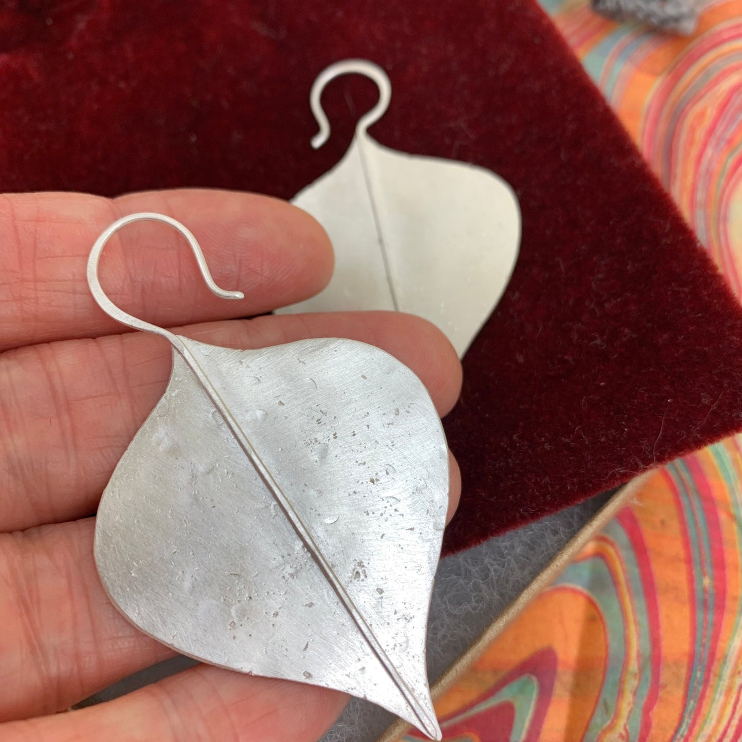Primitive leaf earrings - sterling leaf shape dangle earrings - boho earrings for earthy women - nature themed leaf earrings - gift for mom