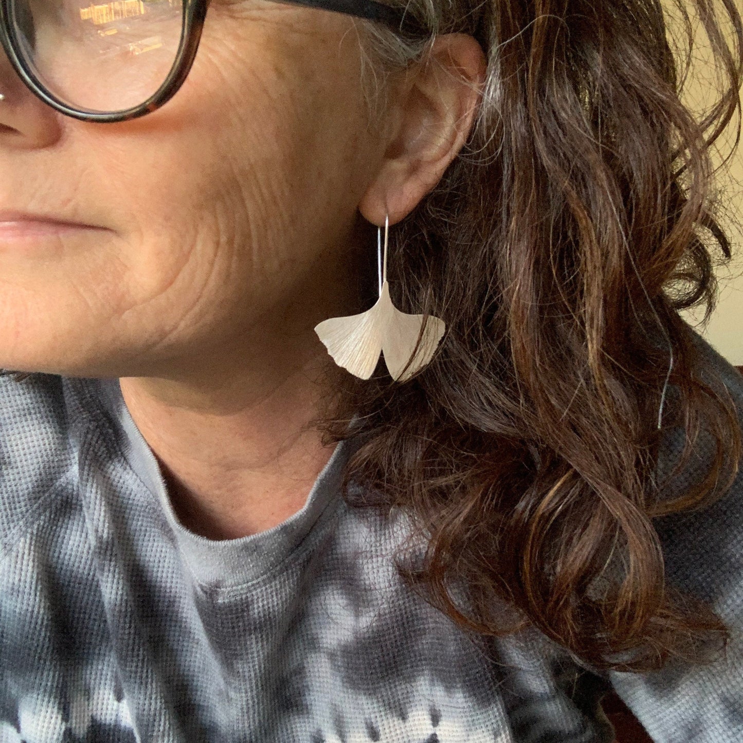Leaf earrings - sterling earrings - ginkgo leaf design - feminine silver earrings- statement jewelry - gift for earthy mom