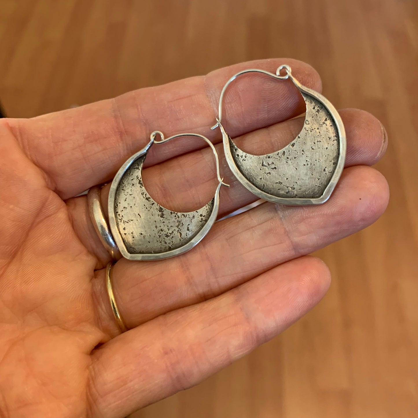 Silver earrings in tribal design- sterling jewelry for women - yoga jewelry - rustic silver hoops
