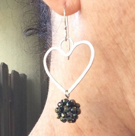 Heart earrings - sterling heart dangle earrings - boho style silver- dangle earrings for women - love jewelry for Valentines - handmade gift