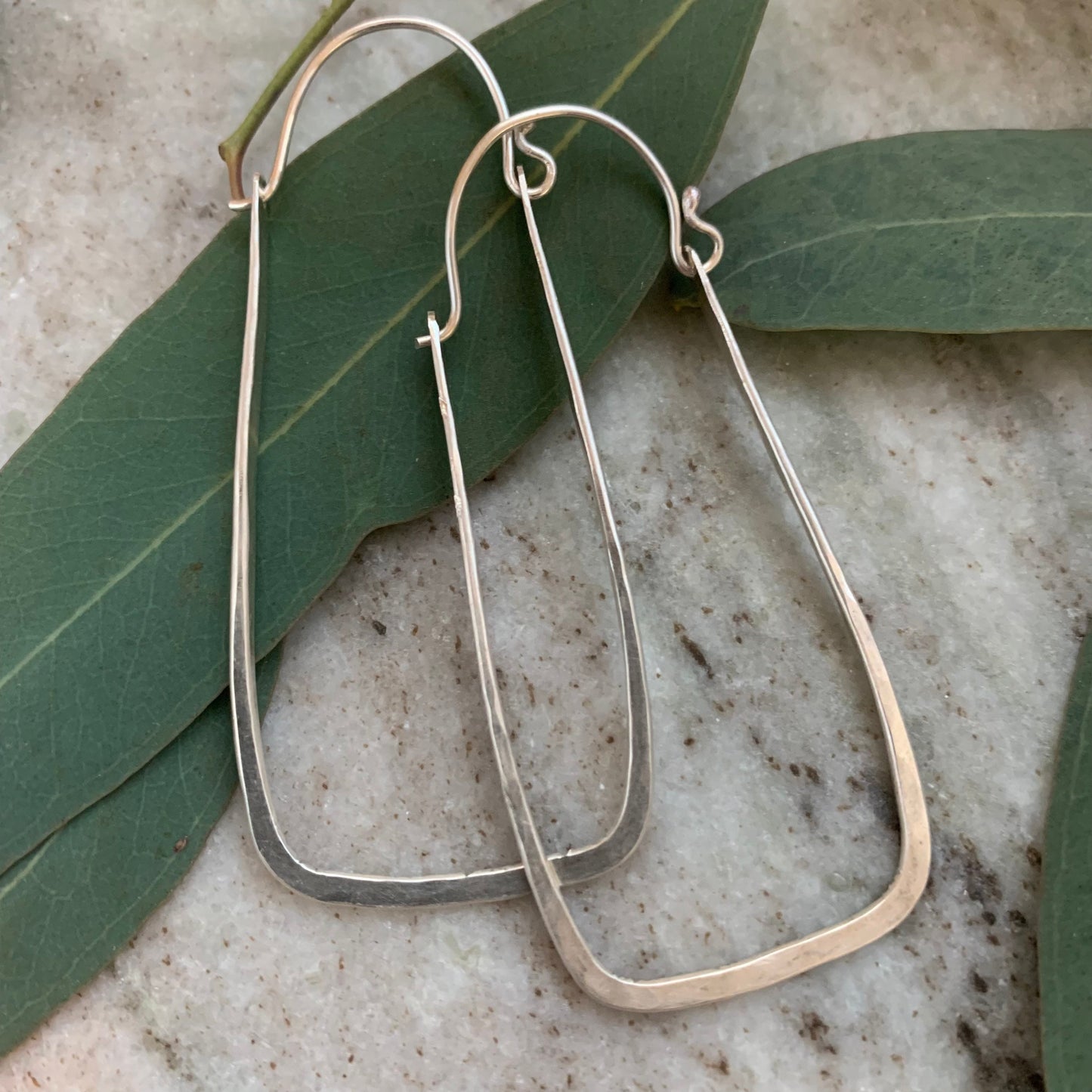 Silver rectangle hoops - unique hoop design - handmade earrings - rustic statement earring - geometric shape - boho style - gift for her