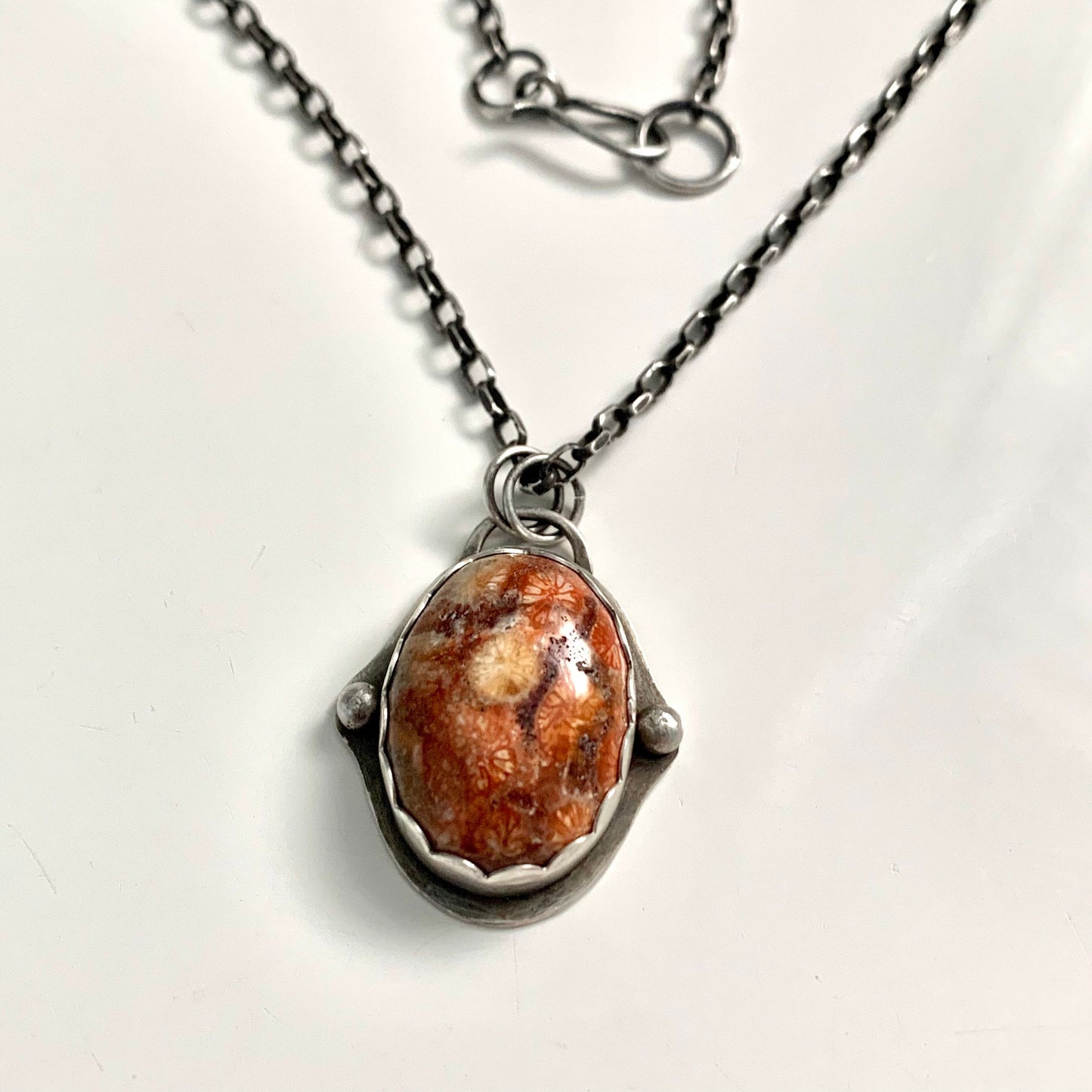 Fossil coral stone pendant necklace - single strand boho chain - unique jewelry for women - one of a kind coral necklace - fossilized gem