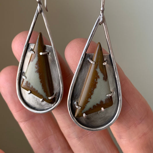 Jasper earrings- sterling silver jewelry - earthy gemstone earrings for her - handmade jewelry- organic and rustic boho style