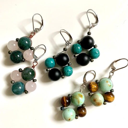 Gemstone beaded earrings - handmade earrings - small dangle bead earrings for her - earrings under 50 dollars - healing - yoga jewelry