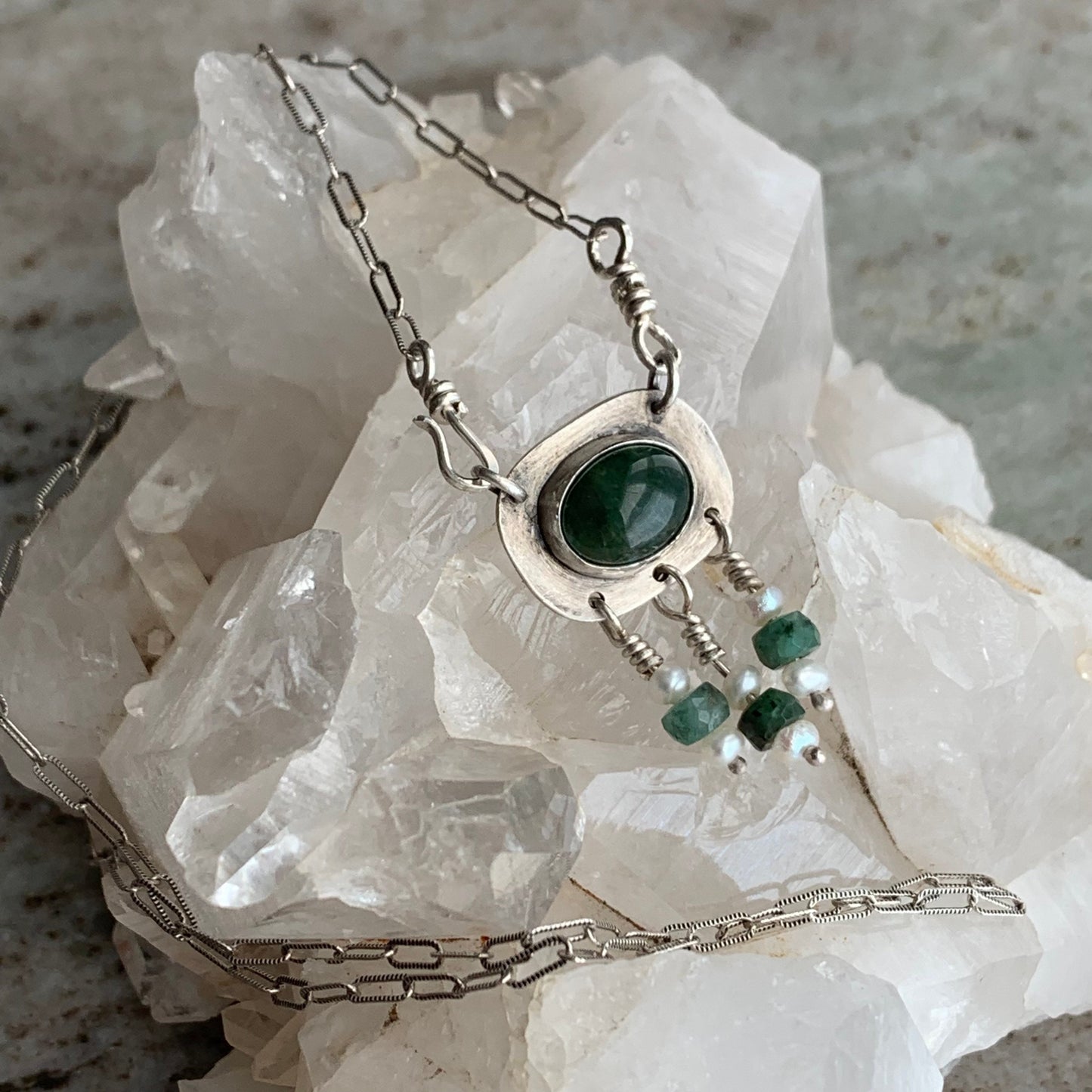 Moss agate pendant necklace - spring jewelry - boho necklace for women - delicate chain - earthy green gemstone - handmade