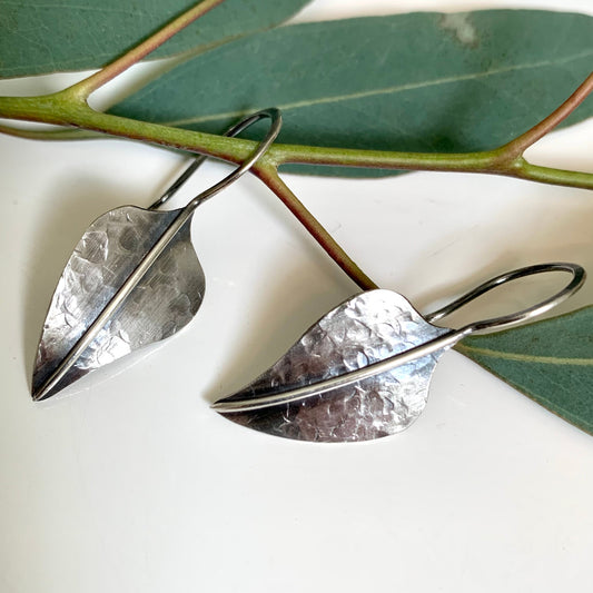 Tiny silver leaf - handmade sterling jewelry - nature - organic shape - leaf earrings - gift for her - free spirit - rustic design