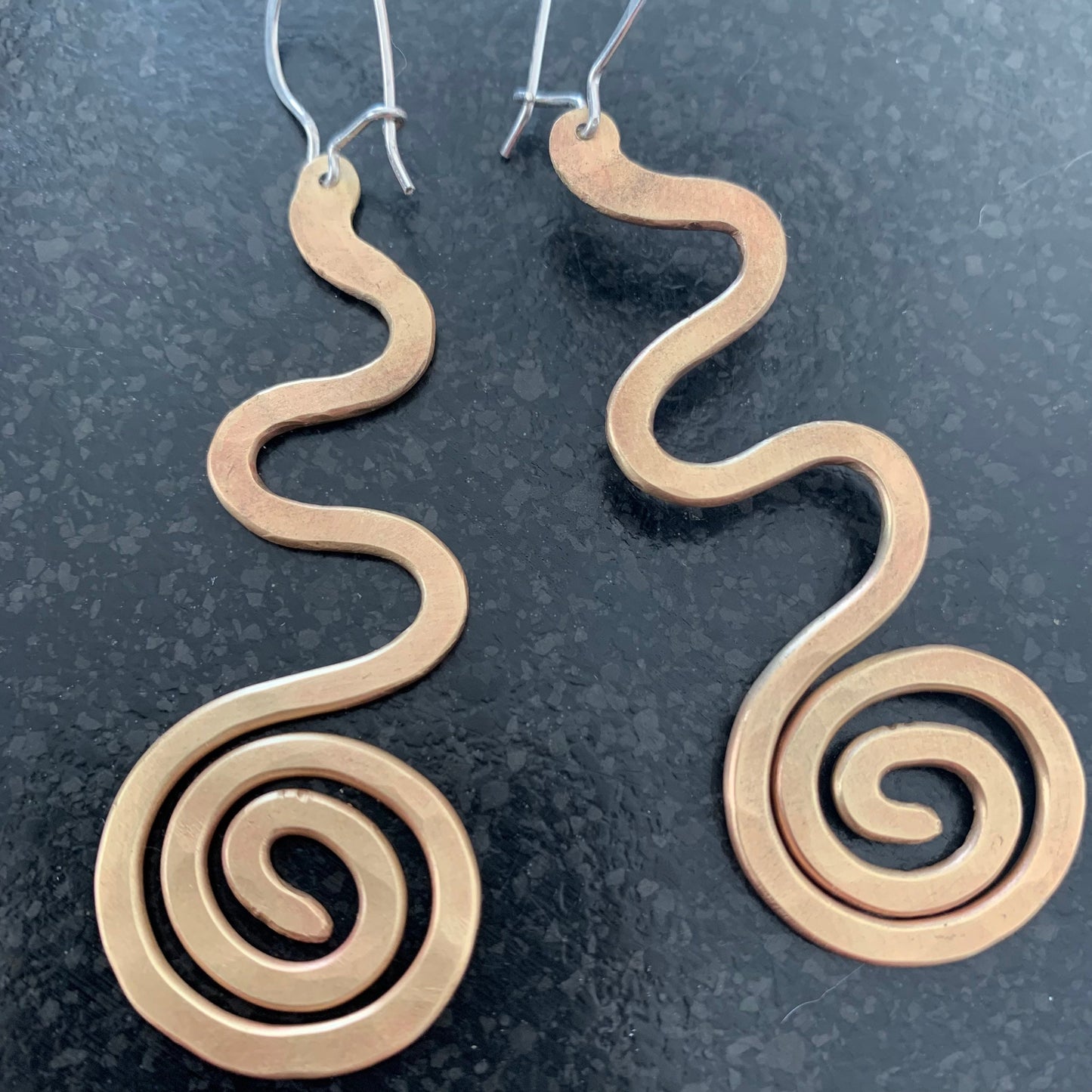 Spiral design - statement earrings - forged brass earrings - boho jewelry - one of a kind - street style - rustic tribal inspired - gifts