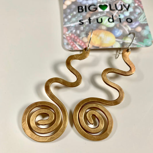 Spiral design - statement earrings - forged brass earrings - boho jewelry - one of a kind - street style - rustic tribal inspired - gifts