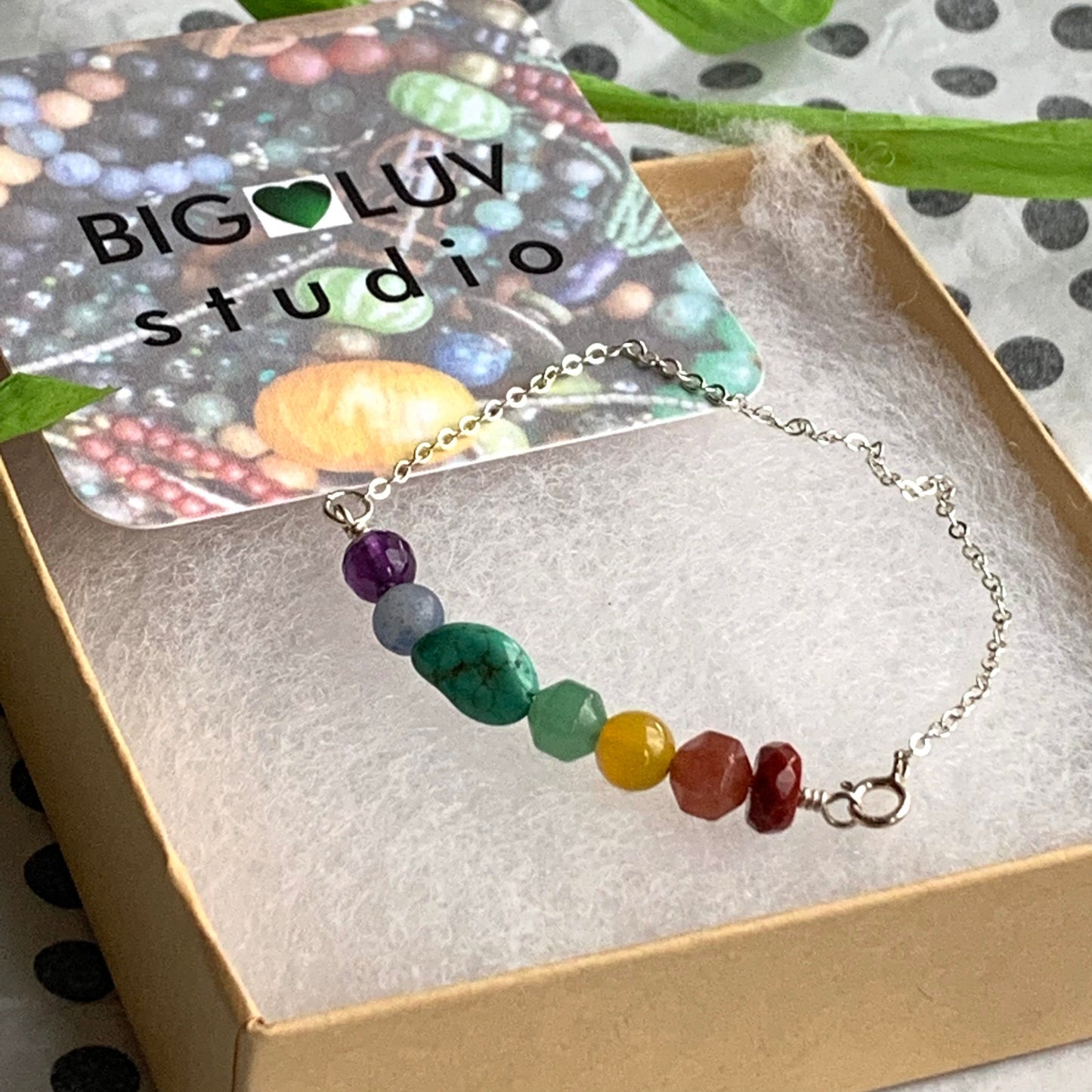 Chakra colors, rainbow, pride gemstone bracelet- sterling silver chain with natural stones - yoga, lgbtq, joy - handmade jewelry -boho chic