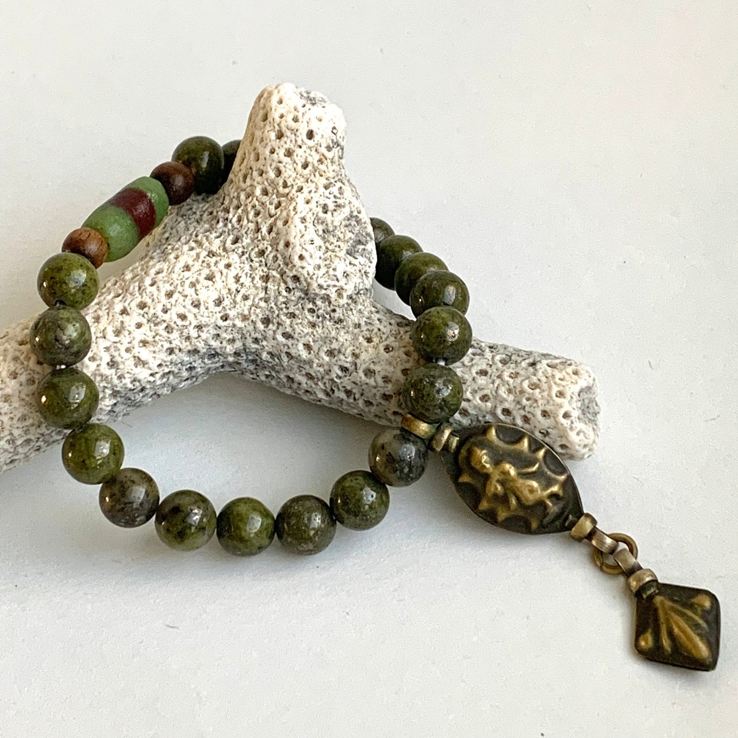 Beaded mala bracelet for yoga and meditation - African Jasper beads - gifts for yoga moms - earthy jewelry - boho style