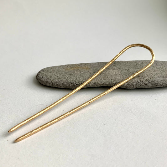 Brass hair pin - minimalist accessory for long hair - handmade brass pin to keep hair in a bun - creative simple and sturdy hair pin for her