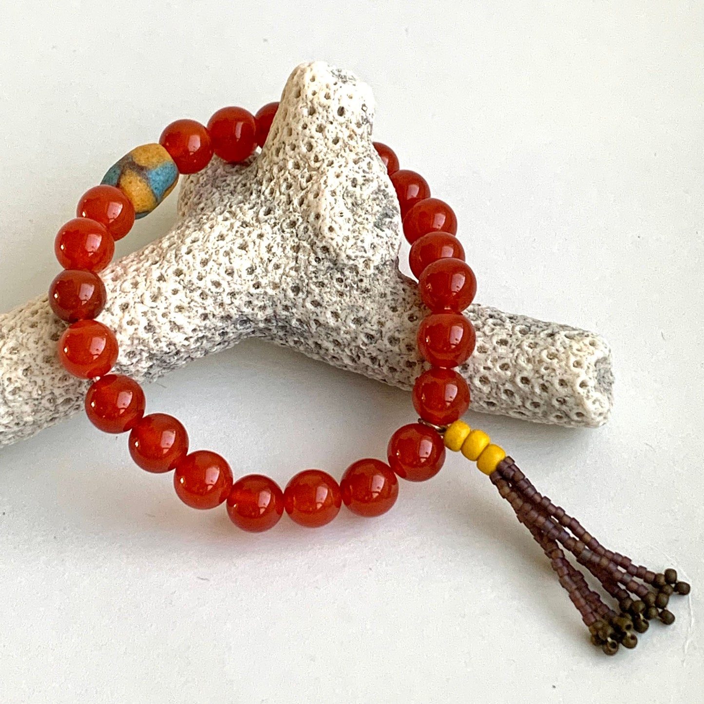 Carnelian bracelet - stretchy mala bracelet with tassel - boho jewelry for women - handmade beaded jewelry - gifts for yoga moms