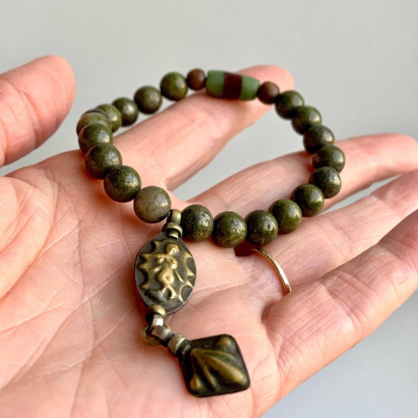 Beaded mala bracelet for yoga and meditation - African Jasper beads - gifts for yoga moms - earthy jewelry - boho style
