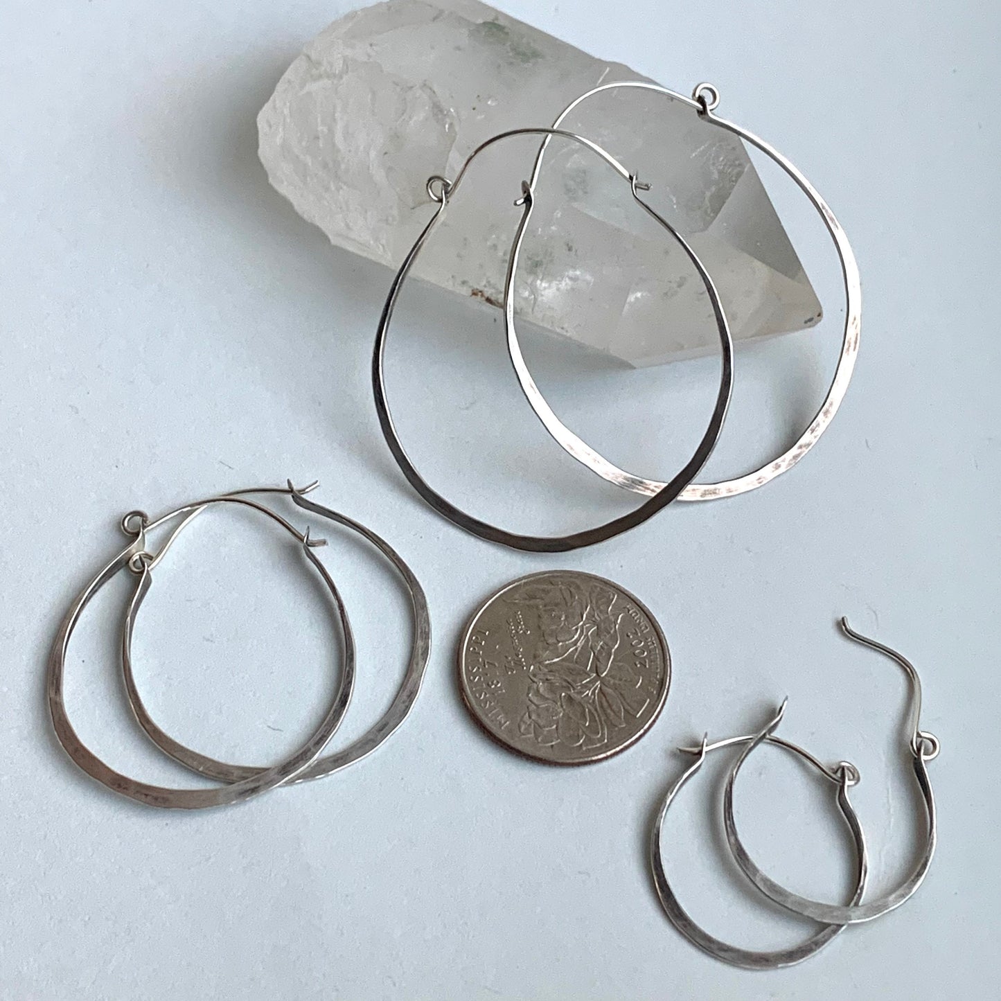 Silver hoop earrings - small, medium or large hoops - lightweight sterling hoops - hand forged wire - gifts for moms - boho - yoga lifestyle