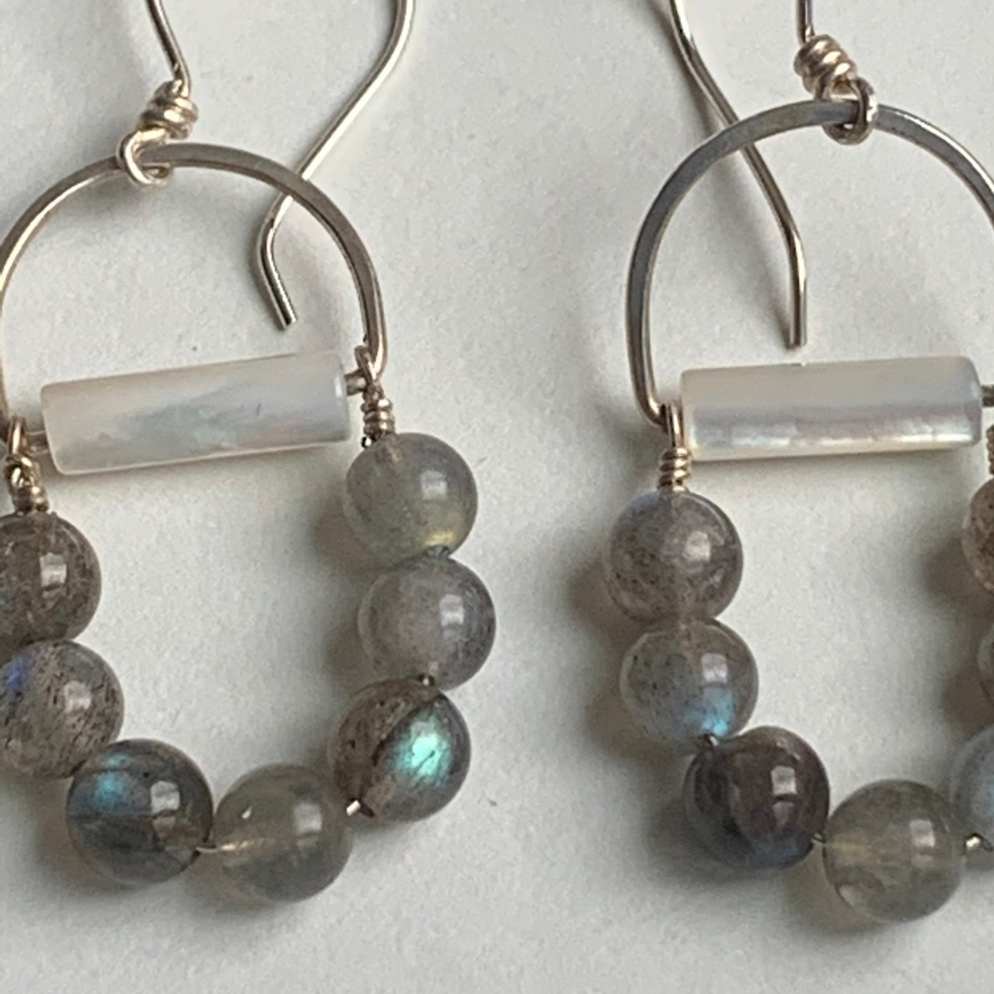 Beaded earrings - labradorite and mother of pearl - handmade jewelry for women, original boho style - earthy - sterling and gemstone - yoga