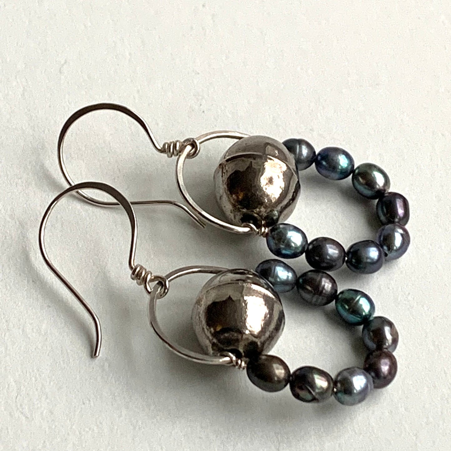 Freshwater pearl earrings - handmade beaded jewelry - pearl and sterling earrings for women - gifts for mom - natural, earthy style